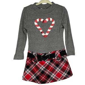 Christmas dress candy cane belted plaid skirt retro y2k WonderKids 18 months